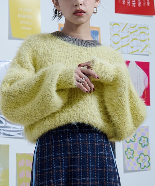 ニット セーター ミックスシャギーボリュームスリーブニット レディース miette ニット セーター ミックスシャギーボリュームスリーブ