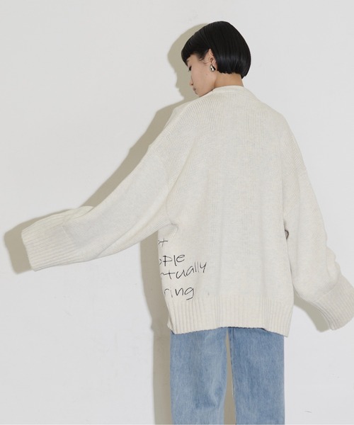 THE Yon カーディガン レディース レタリング刺繍ニット