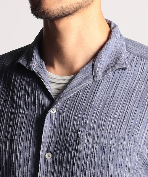 NICOLE CLUB FOR MEN シャツ カラープリーツ7分袖スタンドカラー