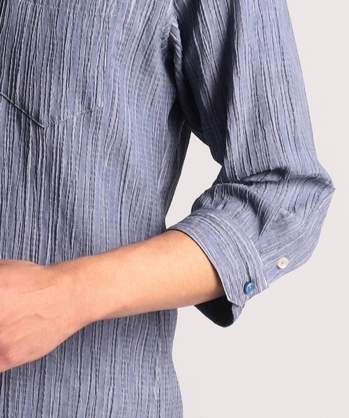 NICOLE CLUB FOR MEN シャツ カラープリーツ7分袖スタンドカラー