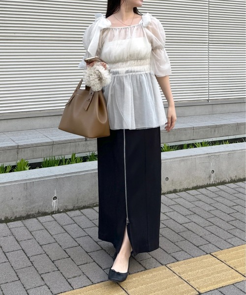 mysty woman ブラウス シャツ リバーシブル肩リボンチュニック