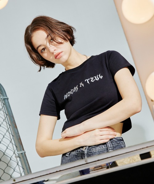 JUST A NOON tシャツ メタリックロゴミニT レディース
