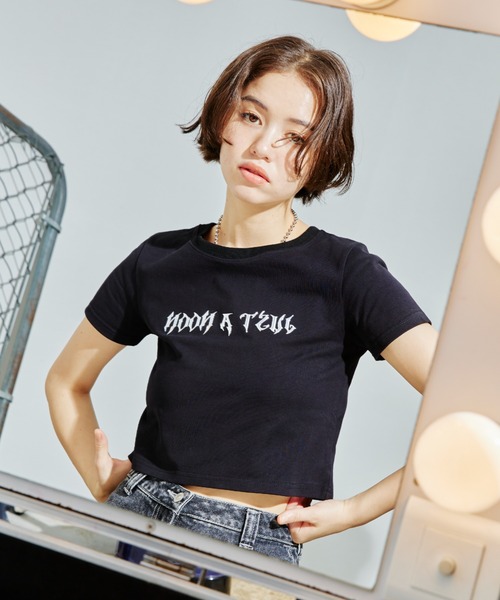 JUST A NOON tシャツ メタリックロゴミニT レディース