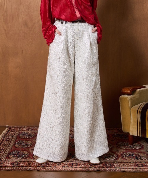 パンツ Jacquard glossy wide flare pants / ジャガードグロッシー 
