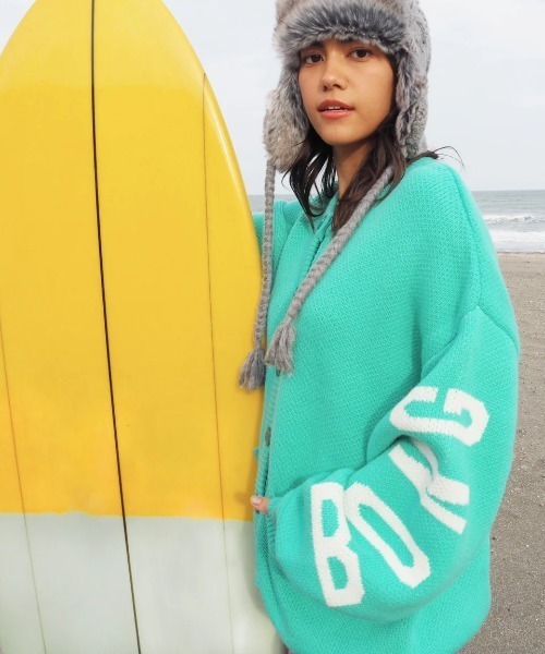 カーディガン BILLABONG レディース LOGO JACQUARD SWEATE/ビラボンビッグロゴ袖プリントニットカーディガン レディース BILLABONG カーディガン レディース LOGO JACQUARD SWEATE
