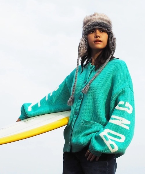 カーディガン BILLABONG レディース LOGO JACQUARD SWEATE/ビラボンビッグロゴ袖プリントニットカーディガン レディース BILLABONG カーディガン レディース LOGO JACQUARD SWEATE