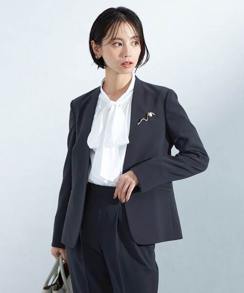 【タグ付き未使用品】グリーンレーベルリラクシング パウドレノーラペルジャケット green label relaxing ジャケット ノーカラージャケット