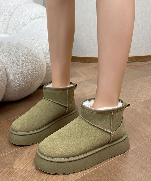 ブーツ 「秋冬定番」「裏ボア」厚底ムートンあったかショートブーツ