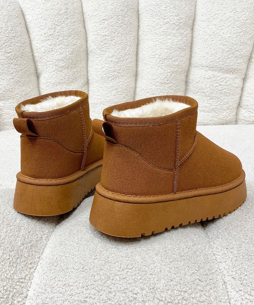 ブーツ 「秋冬定番」「裏ボア」厚底ムートンあったかショートブーツ
