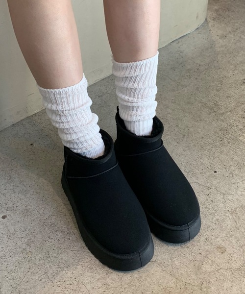 ブーツ 「秋冬定番」「裏ボア」厚底ムートンあったかショートブーツ