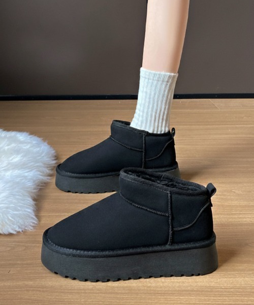 ブーツ 「秋冬定番」「裏ボア」厚底ムートンあったかショートブーツ