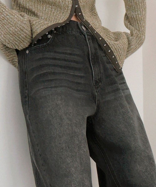 本日限定 最終値下げ Lig. M wide denim デニムパンツ LIAN ジーンズ デニム デニムパンツ サイドシームストレート