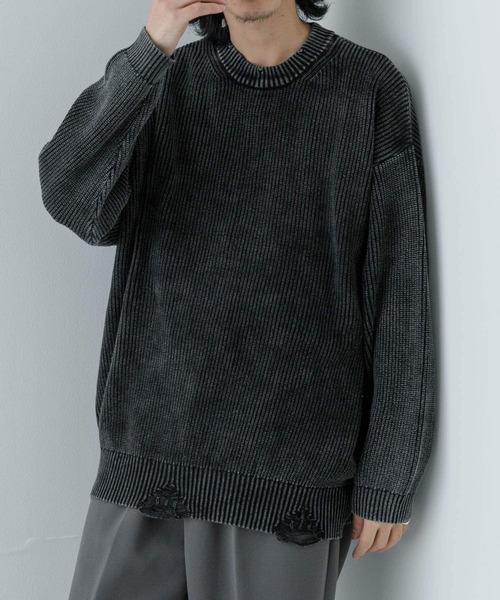 URBAN RESEARCH セーター ニット iD ストーンウォッシュダメージ