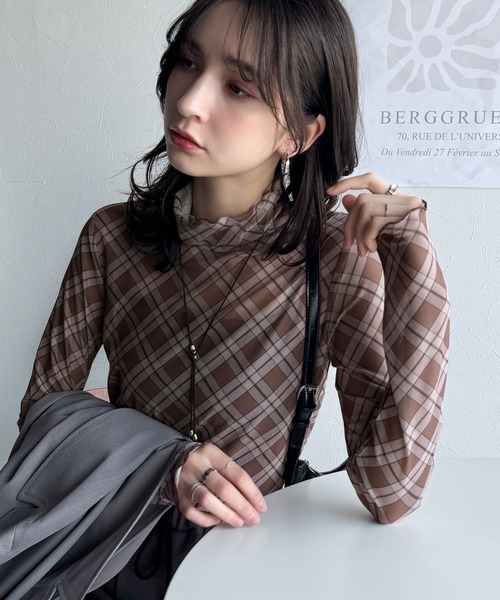 アップルハウス　タートル　チェック柄 antiqua タートルニット ニット レディース トップス 長袖 千鳥