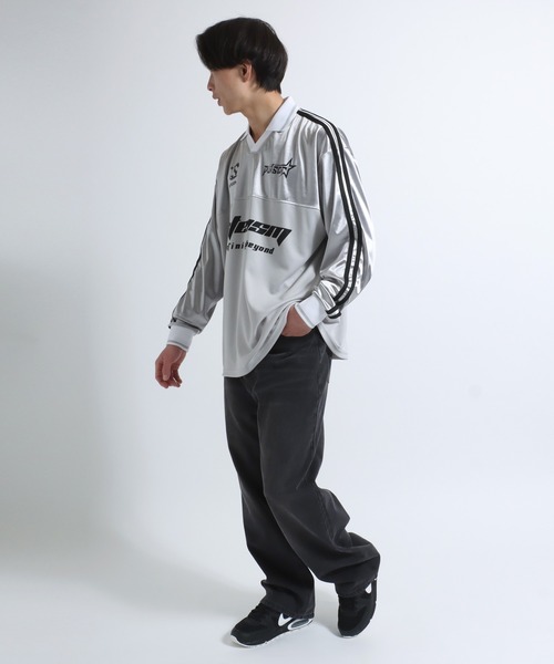 ロングTシャツ ゲームシャツ ユニフォーム風 スポーティ セール】Soccer Game Shirt LS Tee/オーバーサイズ メッシュ