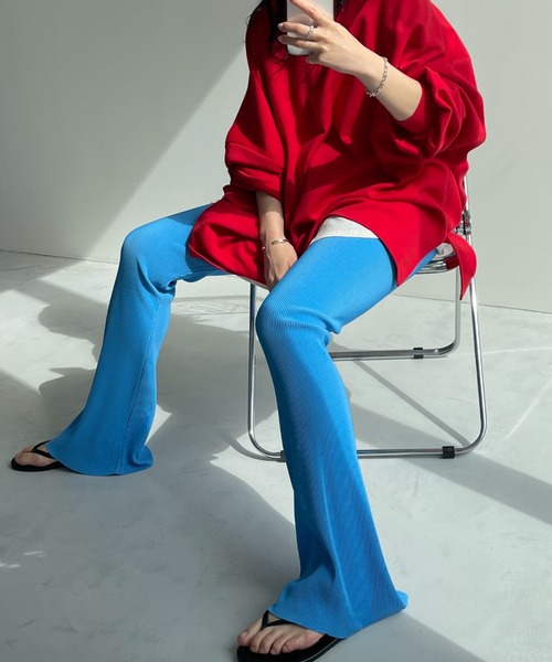 wee9s パンツ daily super stretch pleats flare pants