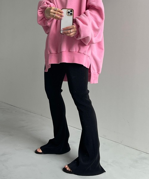wee9s パンツ daily super stretch pleats flare pants