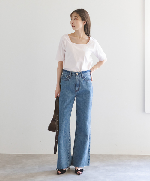 【試着のみ】NOBLEスビンコットンソフトスクエアーネックTシャツ NOBLE｜《追加》スビンコットンソフトスクエアーネックTシャツ