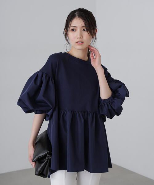ブラウス シャツ 「フリル＆フリル／大人フェミニン」チュニックブラウス レディース wee9s ブラウス シャツ big collar frill blouse / 付け襟風