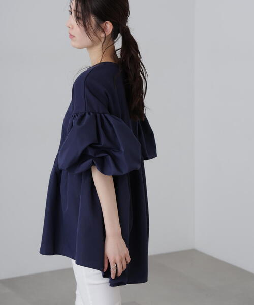 ギャザーチュニックブラウス　美品 ワッシャー コットン チュニック ブラウス レディース 長袖 A