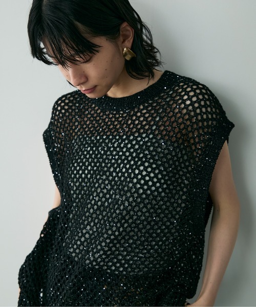 ベスト ジレ ラメメッシュベスト レディース Shelly island ベスト ジレ ラメメッシュベスト レディース