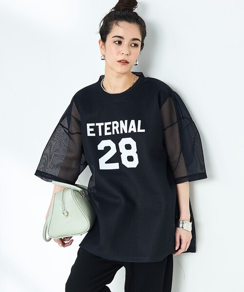 tシャツ ダンボールメッシュプリントTシャツ レディース