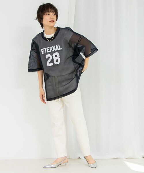 muller ウエストメッシュ Tシャツ Rie Miller（リエミラー） tシャツ ダンボールメッシュプリントTシャツ