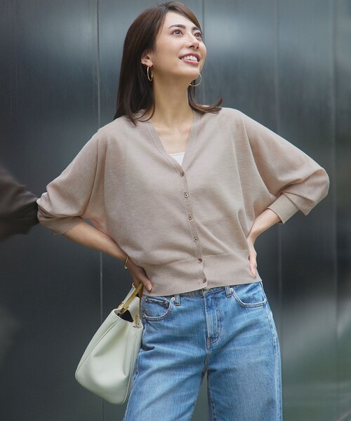 杏さん着用】シャイニーシアー ドルマンスリーブ カーディガン