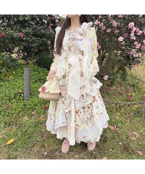 新品未使用　ワンダフルワールド　パッチワークスカート　ピンク綿ローン SWAN LAKEプリントパッチワークスカート｜ピンクハウス