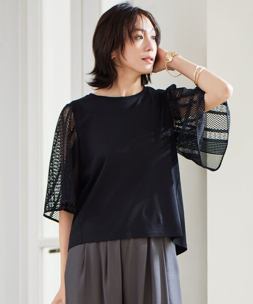 自由区（ジユウク） tシャツ レースエッジフレアスリーブ トップス