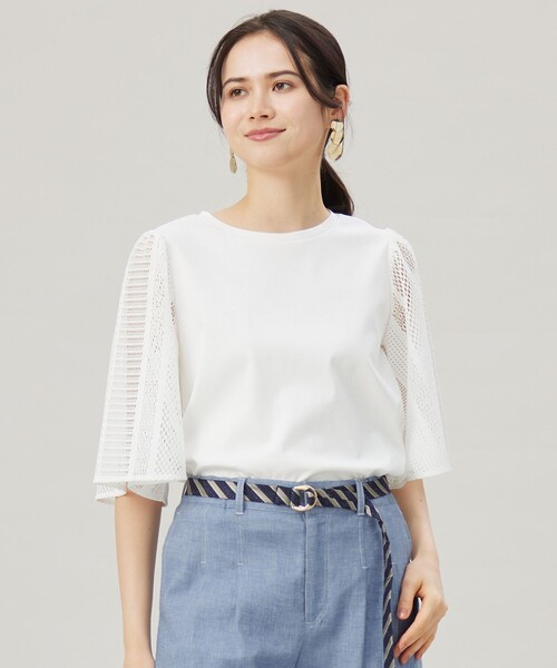 tシャツ レースエッジフレアスリーブ トップス レディース