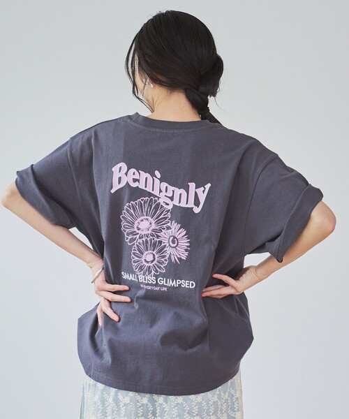 coen（コーエン） tシャツ 半袖 フラワーモチーフバックプリントT