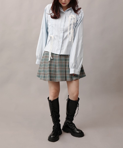 【HOOK】for girls 　アシメトリーシャーリングストライプ柄シャツ aimoha｜【HOOK】for girls アシメトリーシャーリングストライプ