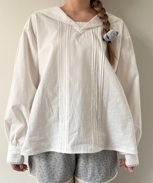 hugi ブラウス シャツ PIN TUCK SAILOR BLOUSE/ピンタック