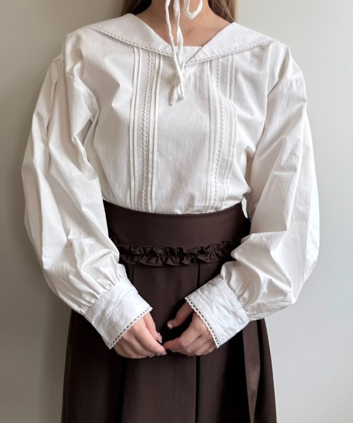 ブラウス シャツ PIN TUCK SAILOR BLOUSE/ピンタックセーラーブラウス レディース hugi ブラウス シャツ PIN TUCK SAILOR BLOUSE/ピンタック