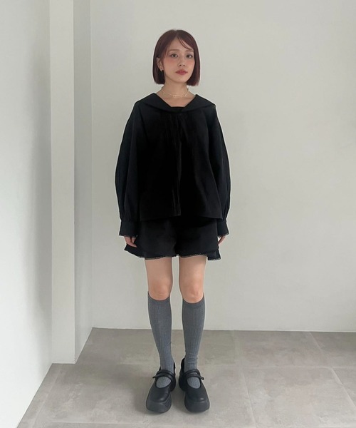 ブラウス シャツ PIN TUCK SAILOR BLOUSE/ピンタックセーラーブラウス レディース hugi ブラウス シャツ PIN TUCK SAILOR BLOUSE/ピンタック