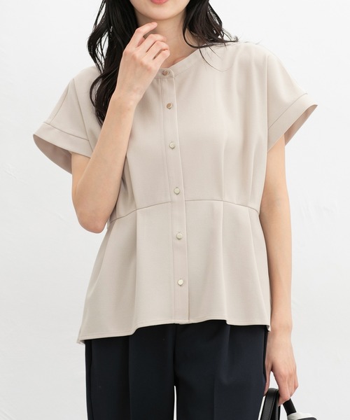 トップス  無地 ストレッチ綿 フレアトップス おしゃれ レディース 春 夏 Honeys ハニーズ Ｔシャツ 21sf05054 honeys-online_5780139566