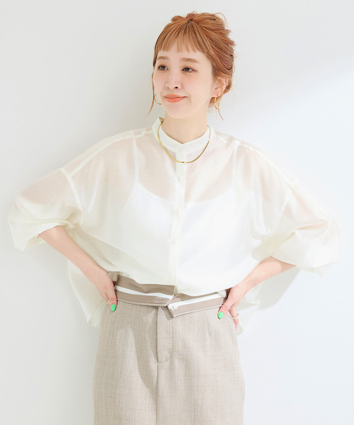 ウォッシャブル / オーガンディクロップシャツbc.stock ピンク B.C STOCK ブラウス シャツ 「追加」ウォッシャブル