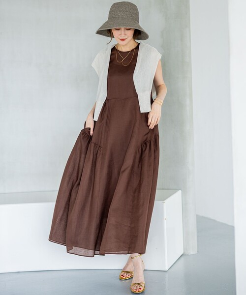 23区ノースリーブワンピース 洗える】LIBECO ノースリーブ ワンピース / 23区 S