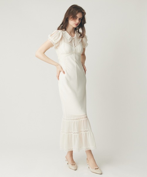 DEICY（デイシー） ワンピース 半袖 シフォンレースカラーワンピース