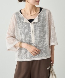 新品　 PUAL CE CIN ゆったり　レーヨンリネン 刺繍ブラウス pual ce cin ブラウス シャツ メッシュクロス刺繍ブラウス