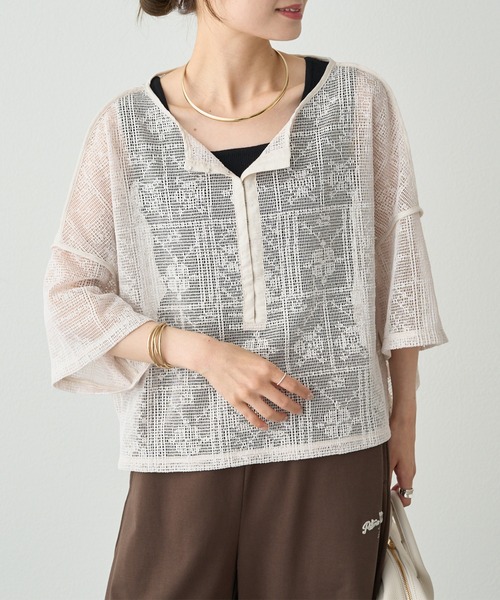 宅配 ce pual cin メッシュクロス刺繍ブラウス シャツ ブラウス トップス
