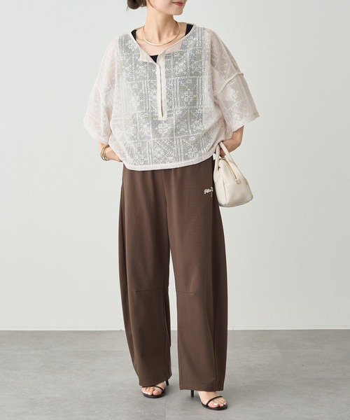 pual ce cin ブラウス シャツ メッシュクロス刺繍ブラウス