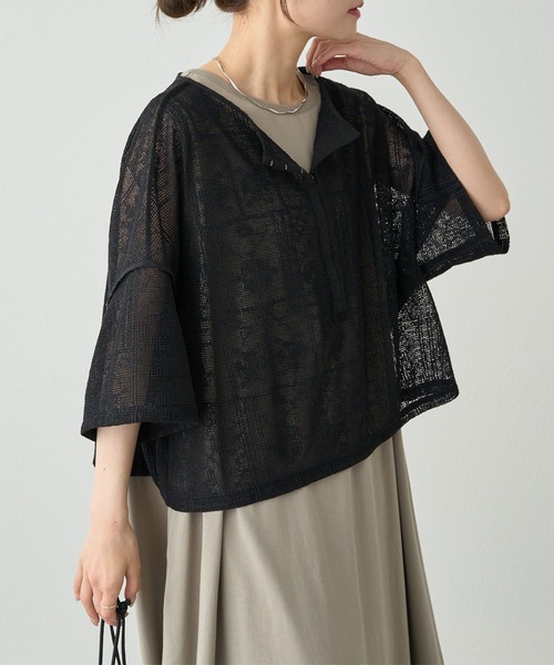 pual ce cin ブラウス シャツ メッシュクロス刺繍ブラウス