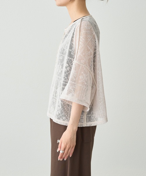 pual ce cin ブラウス シャツ メッシュクロス刺繍ブラウス