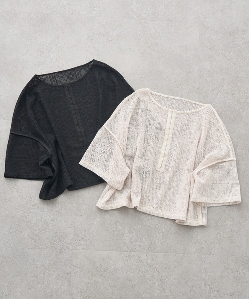 pual ce cin ブラウス シャツ メッシュクロス刺繍ブラウス