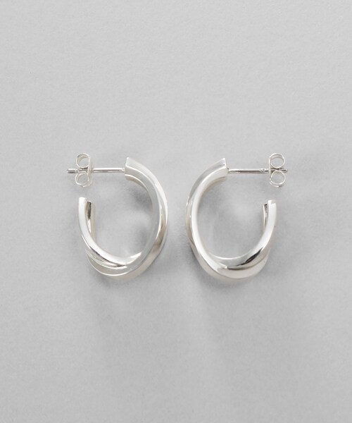 COCOSHNIK ピアス シルバー フラットオーバルクロスピアス レディース