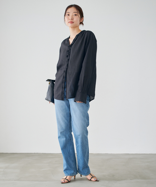 IENA ブラウス シャツ 「追加」タックフリルブラウス レディース