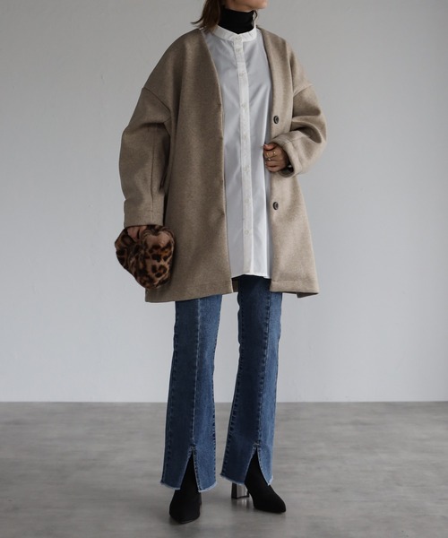 「r.」 ノーカラージャケット FREE ベージュ レディース_画像7