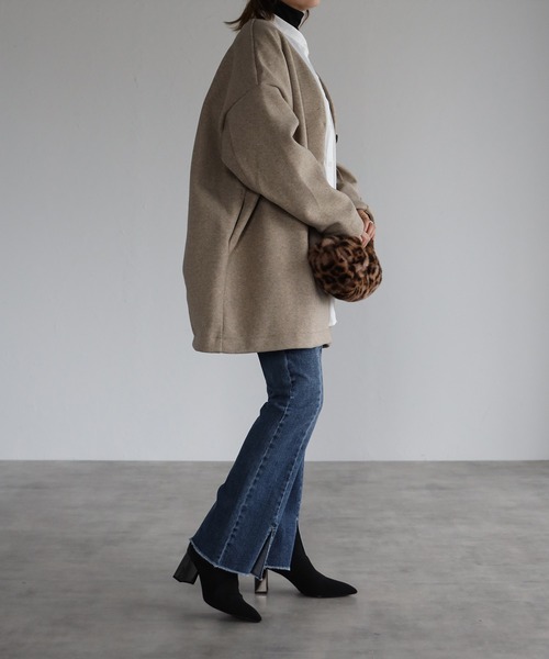 「r.」 ノーカラージャケット FREE ベージュ レディース_画像8